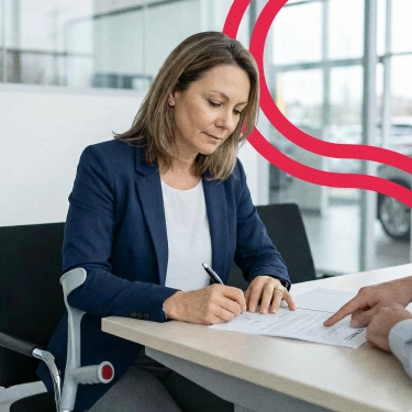 Mulher finalizando a compra de um carro PCD