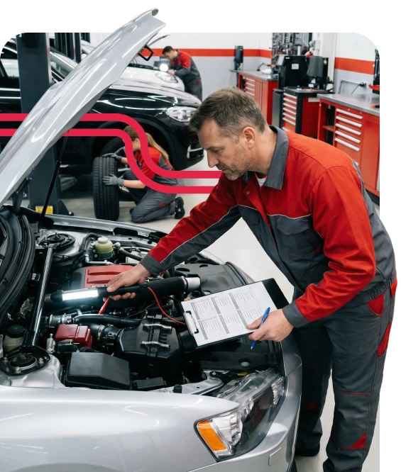 Mecânico inspecionando motor de carro.