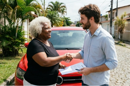 Negociação de carro em ambiente externo.